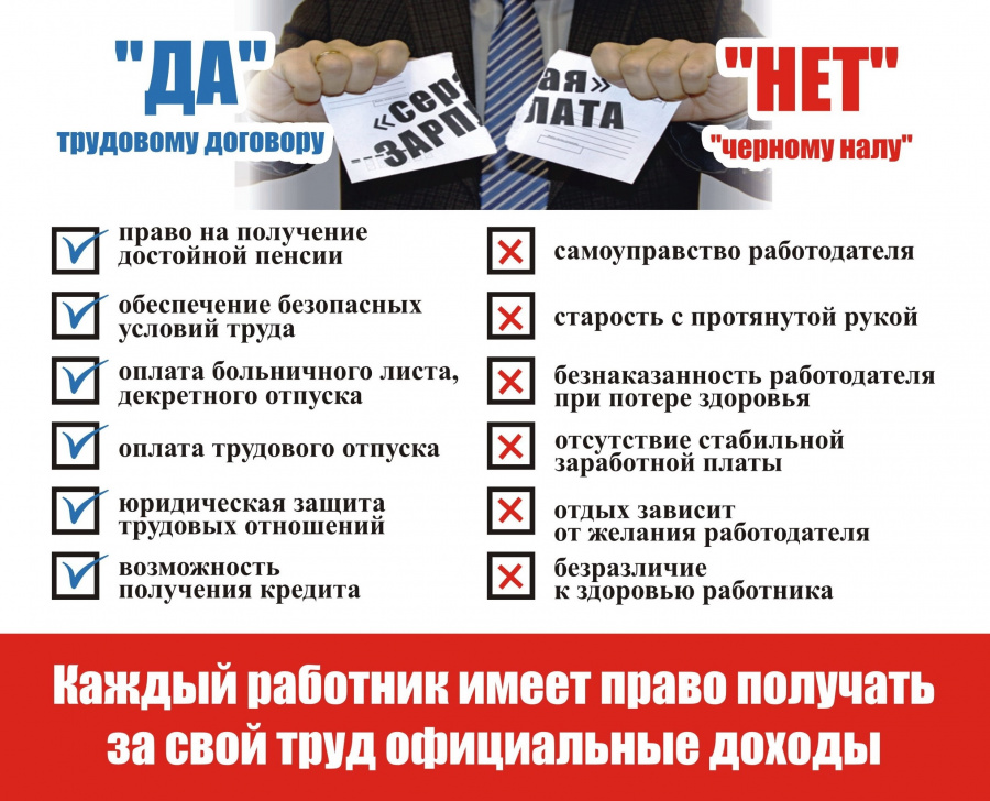 Каждый работник имеет право получать за свой труд официальные доходы! Каждый работник имеет право получать за свой труд официальные доходы!